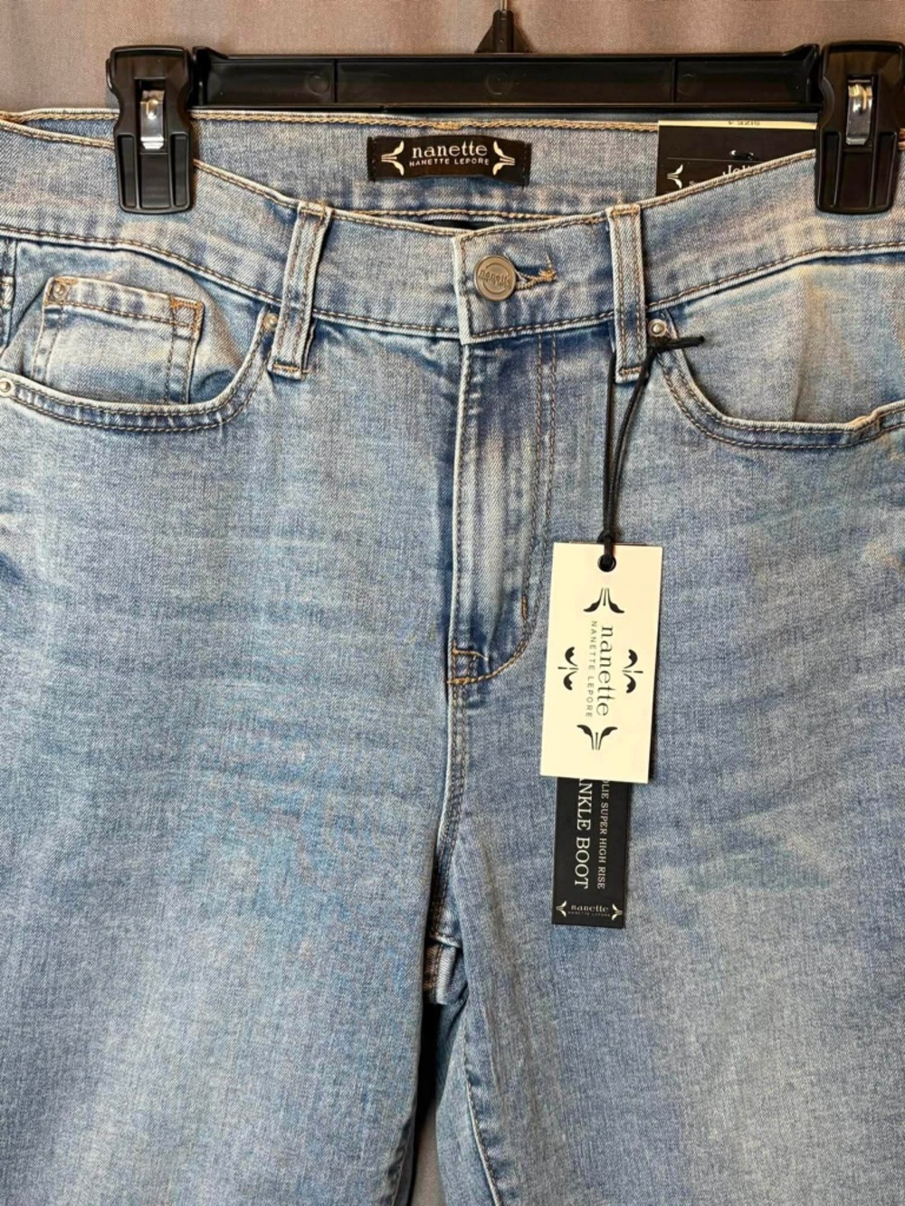Nanette Lepore Light Blue Flare Jeans with Frayed Hem - Picture 2 of 11